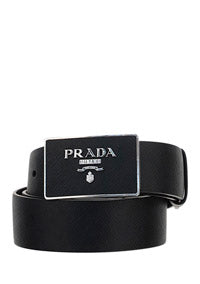 Saffiano Leather Logo Belt - Black