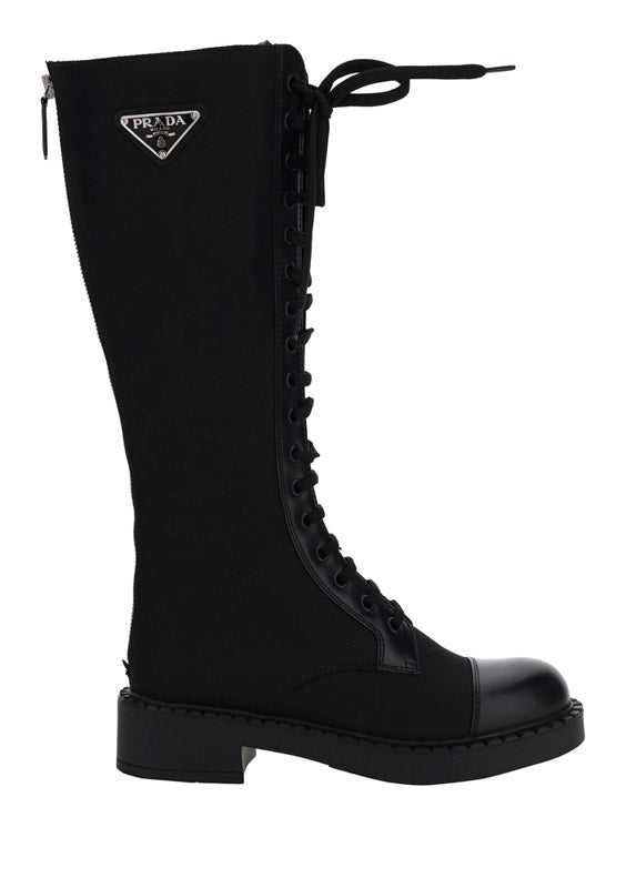 Brushed Leather and Re-Nylon Boots - Black