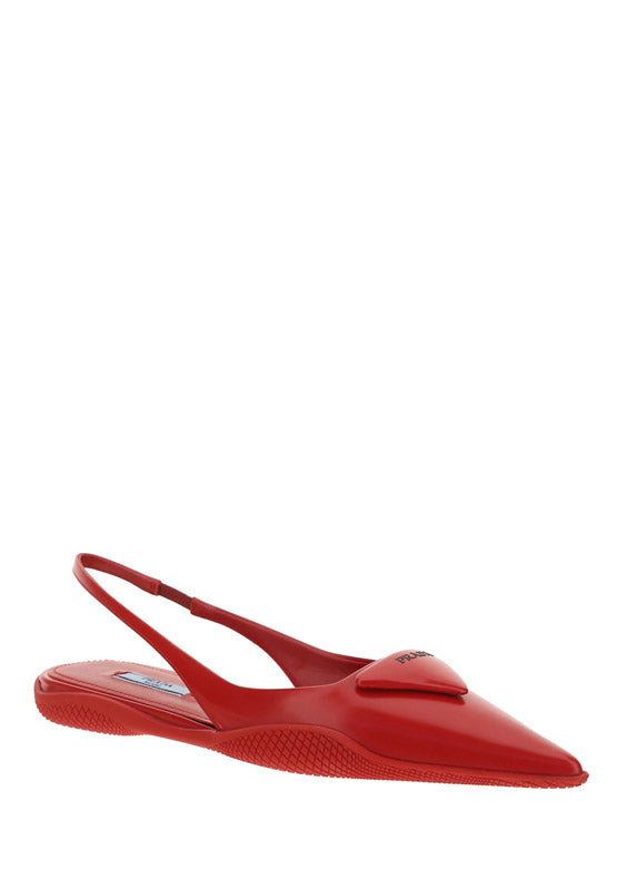 Brushed Leather Slingback Ballerinas - Red