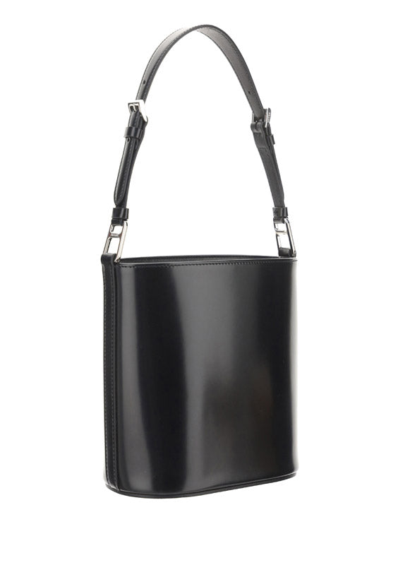 Brushed Leather Bucket Shoulder & Crossbody Bag - Black.