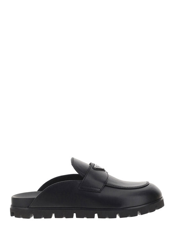 Leather Sabot Mules - Black