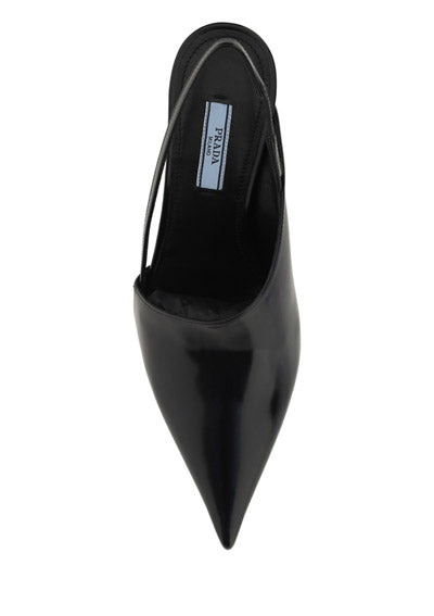 Brushed Leather Slingback Pumps - Black