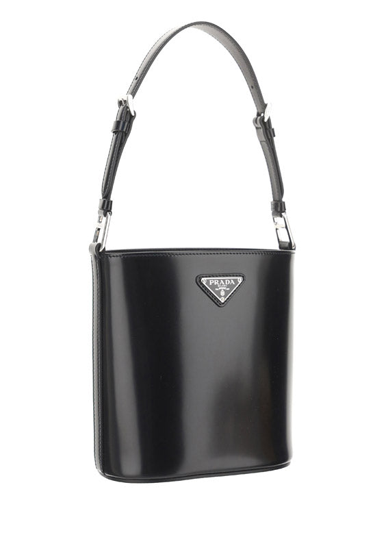 Brushed Leather Bucket Shoulder & Crossbody Bag - Black.