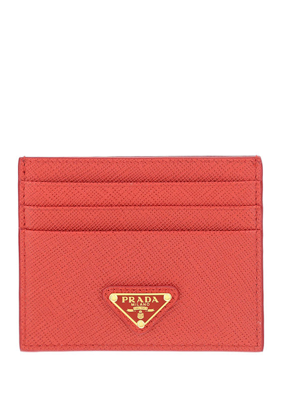 Saffiano Leather Card Holder - Fiery Red