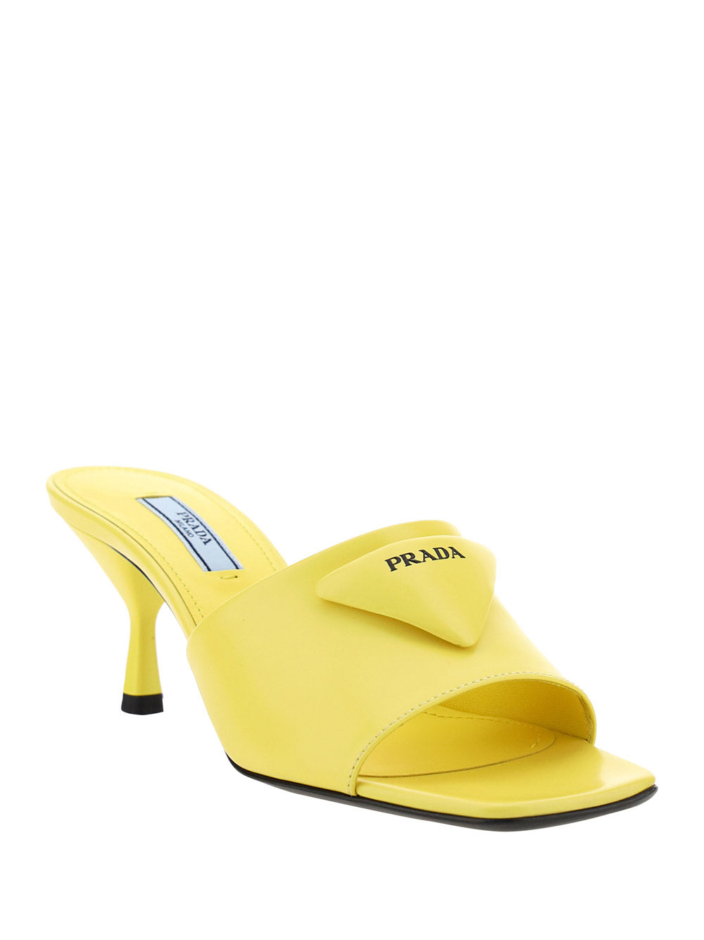 Brushed Leather Heeled Slides - Yellow