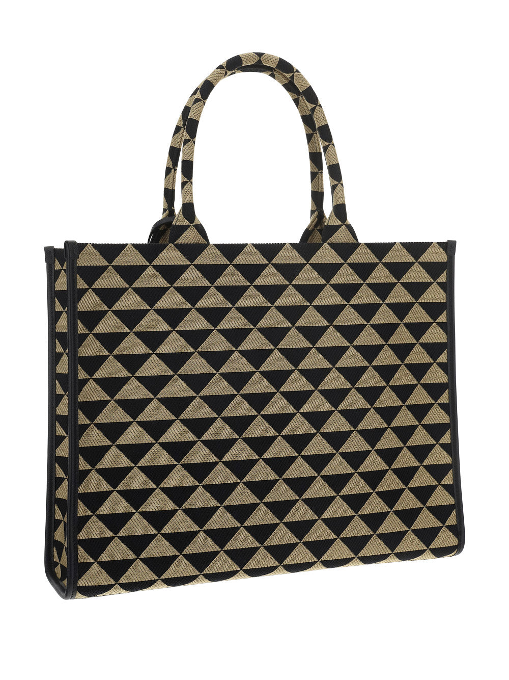 Large Prada Symbole Jacquard Fabric Handbag - Black / Beige