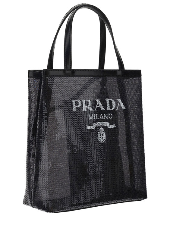 Small Sequined Mesh Tote Bag - Black