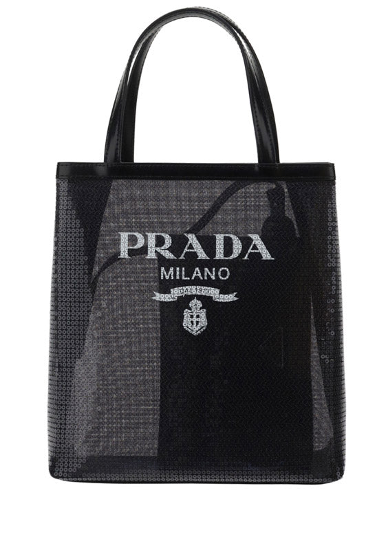 Small Sequined Mesh Tote Bag - Black