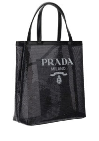 Small Sequined Mesh Tote Bag - Black