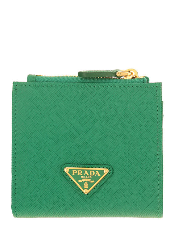 Small Saffiano and Leather Wallet - Green