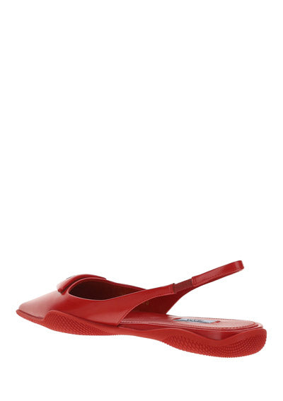 Brushed Leather Slingback Ballerinas - Red