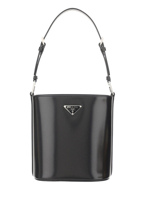 Brushed Leather Bucket Shoulder & Crossbody Bag - Black.