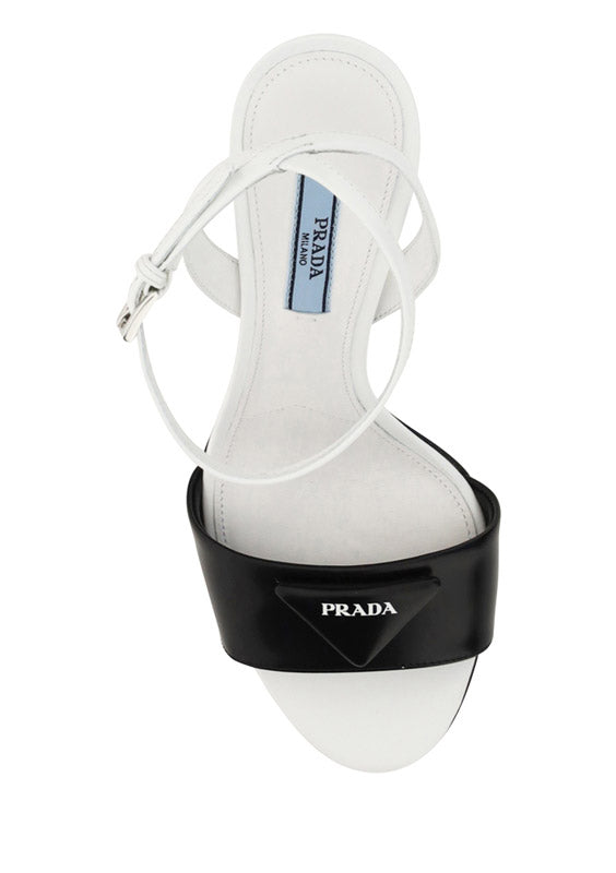 Brushed Leather Sandals - White / Black