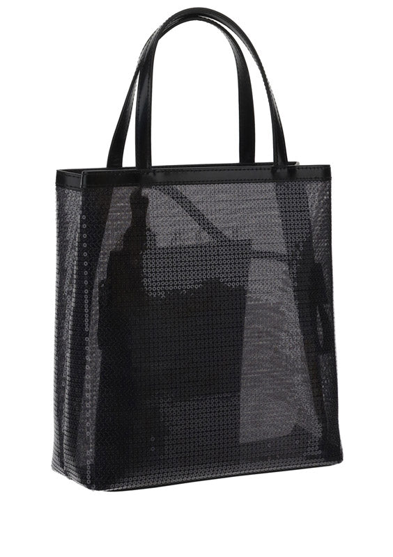 Small Sequined Mesh Tote Bag - Black