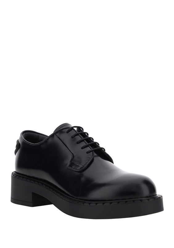 Brushed-Leather Derby Shoes - Black