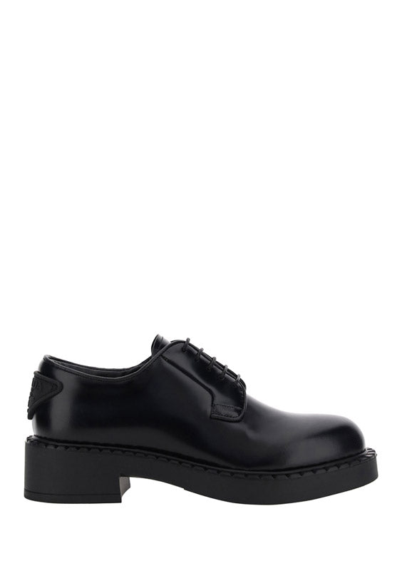 Brushed-Leather Derby Shoes - Black