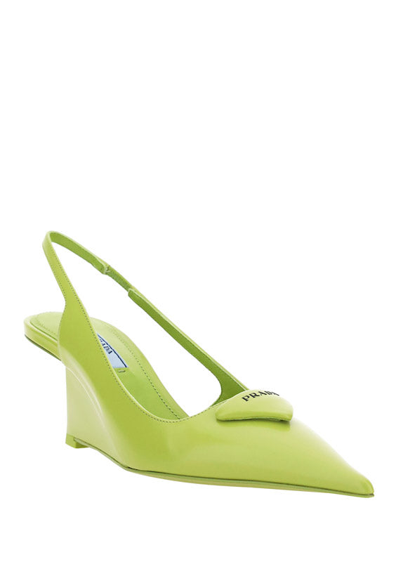 Brushed Leather Slingback Pumps - Green