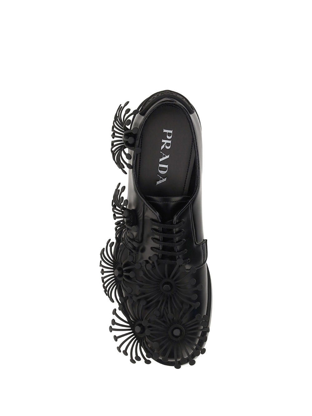 Brushed Leather Derby Shoes with Appliqués - Black