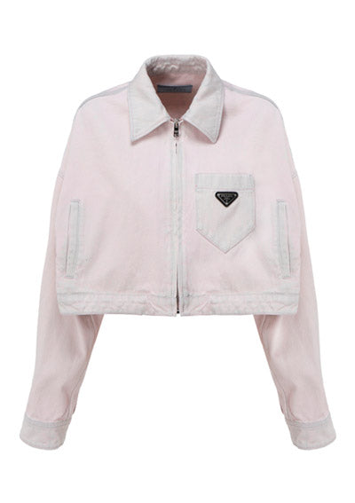 Cropped Organic Denim Jacket - Pale Pink