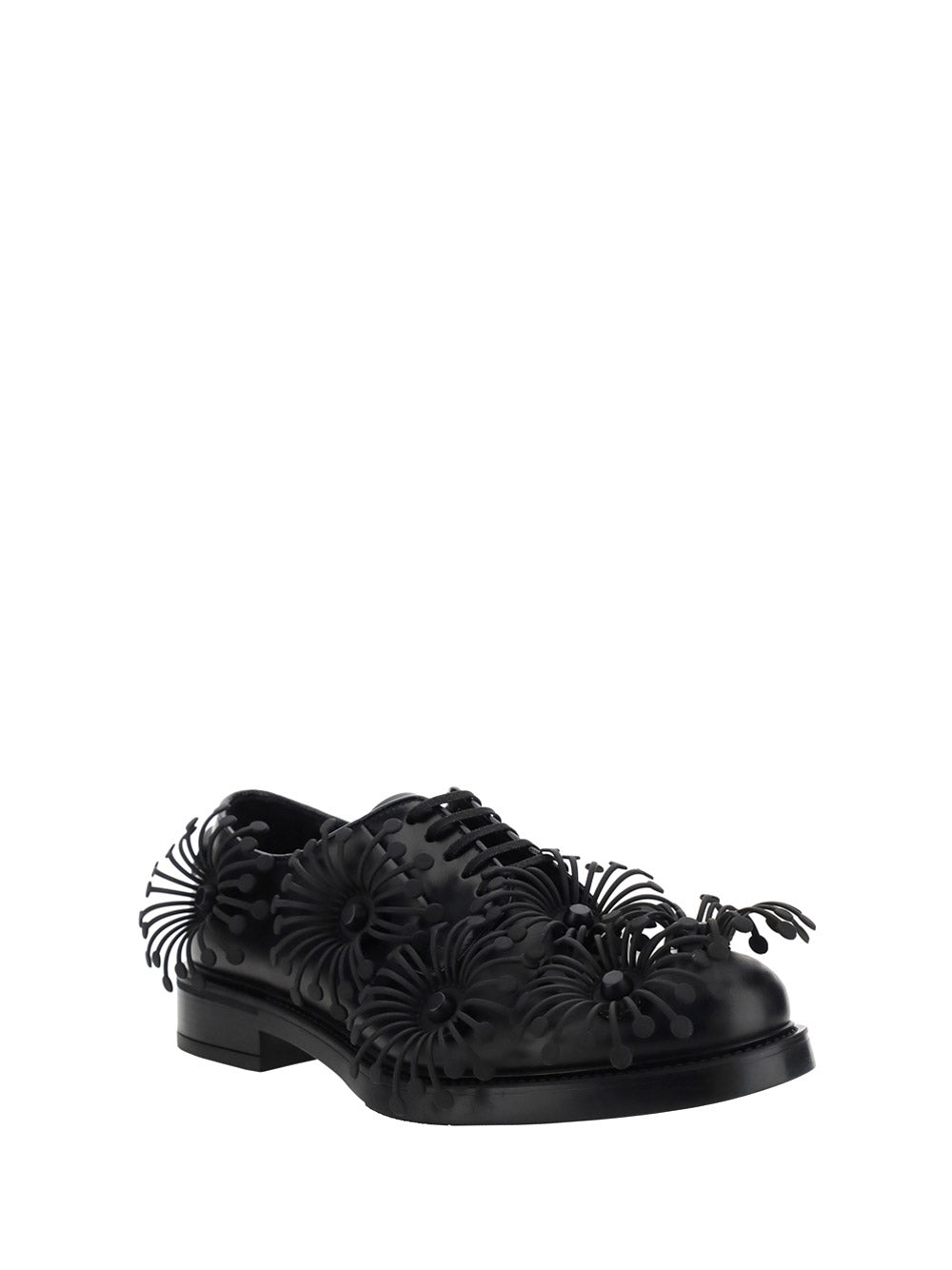 Brushed Leather Derby Shoes with Appliqués - Black