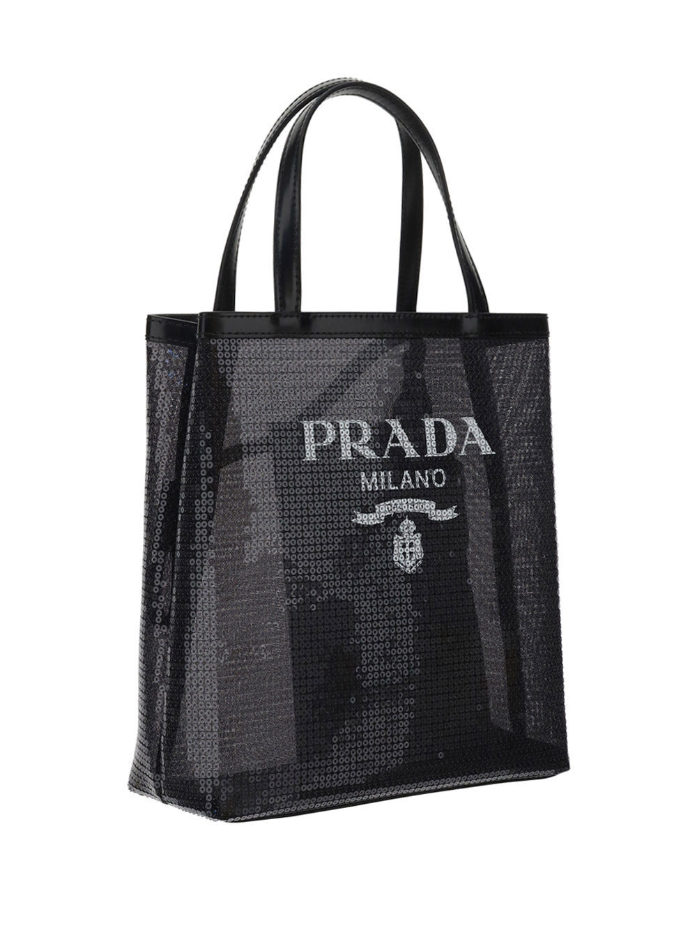 Small Sequined Mesh Tote Bag - Black