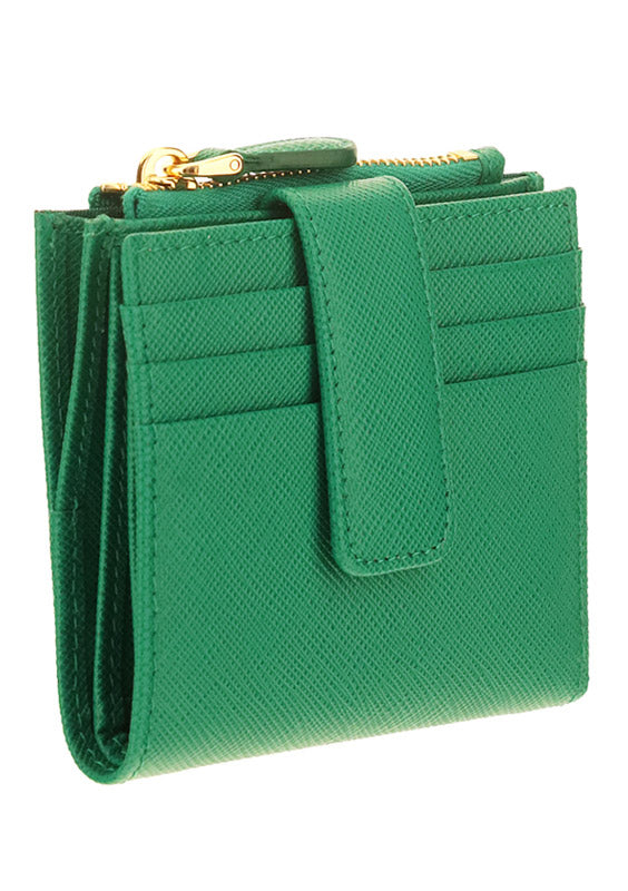 Small Saffiano and Leather Wallet - Green