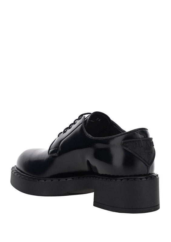 Brushed-Leather Derby Shoes - Black