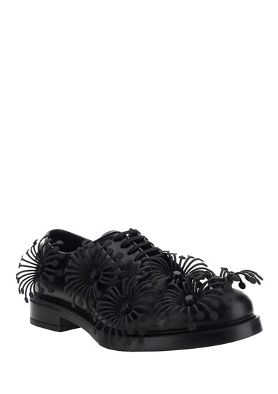 Brushed Leather Derby Shoes with Appliqués - Black