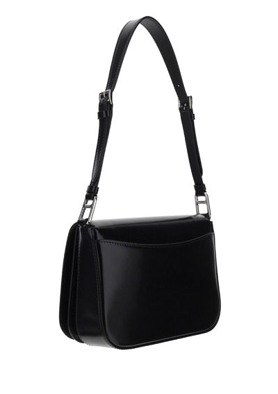 Brushed Leather Shoulder Bag - Black