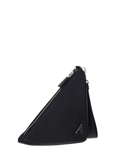 Leather Prada Triangle Pouch - Black