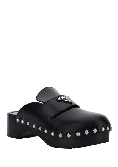 Studded Leather Clogs - Black