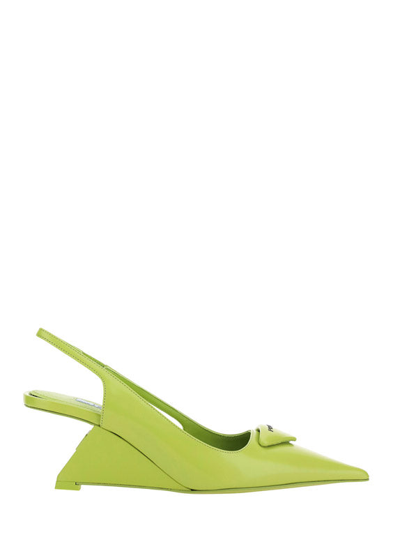 Brushed Leather Slingback Pumps - Green