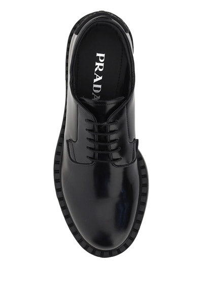 Brushed-Leather Derby Shoes - Black