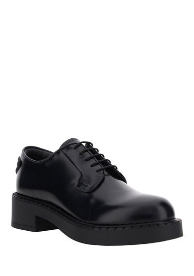 Brushed-Leather Derby Shoes - Black