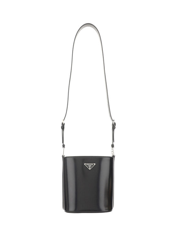 Brushed Leather Bucket Shoulder & Crossbody Bag - Black.