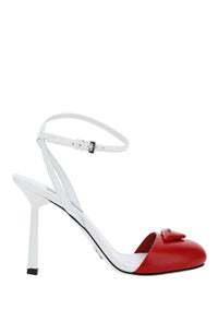 Brushed Leather Pumps - White / Red