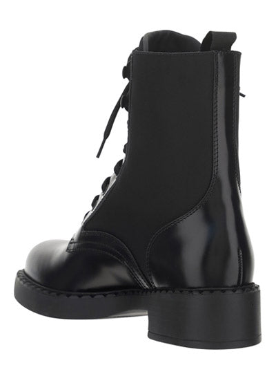 Brushed-Leather and Re-Nylon Boots - Black