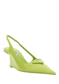 Brushed Leather Slingback Pumps - Green