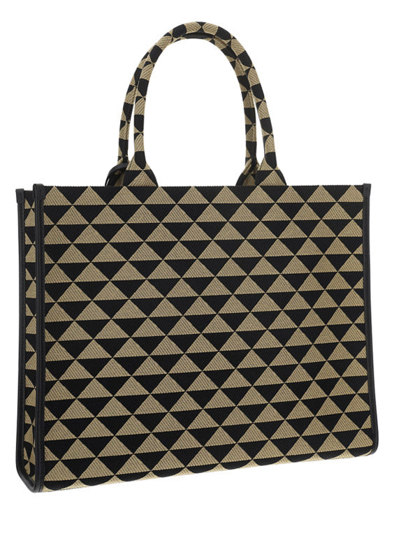 Large Prada Symbole Jacquard Fabric Handbag - Black / Beige