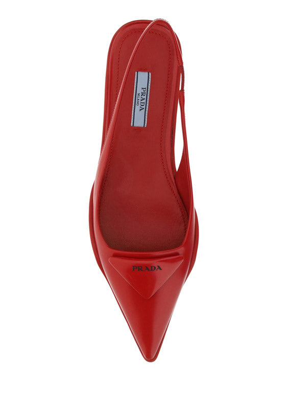 Brushed Leather Slingback Ballerinas - Red