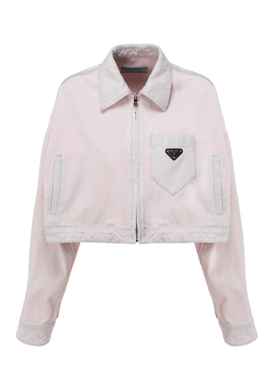 Cropped Organic Denim Jacket - Pale Pink