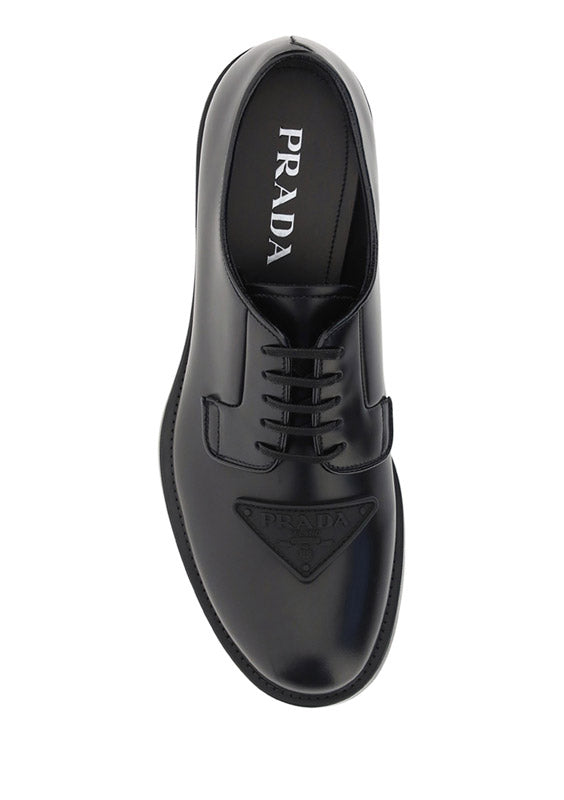 Brushed Leather Derby Shoes - Black