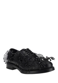 Brushed Leather Derby Shoes with Appliqués - Black