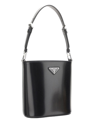 Brushed Leather Bucket Shoulder & Crossbody Bag - Black.