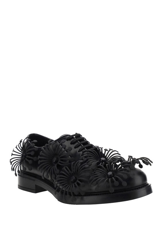 Brushed Leather Derby Shoes with Appliqués - Black