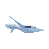 Brushed Leather Slingback Pumps - Light Blue