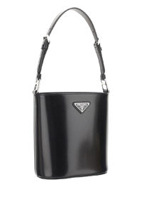 Brushed Leather Bucket Shoulder & Crossbody Bag - Black.