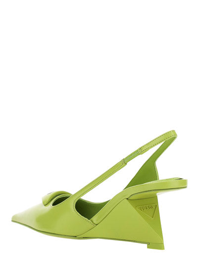 Brushed Leather Slingback Pumps - Green