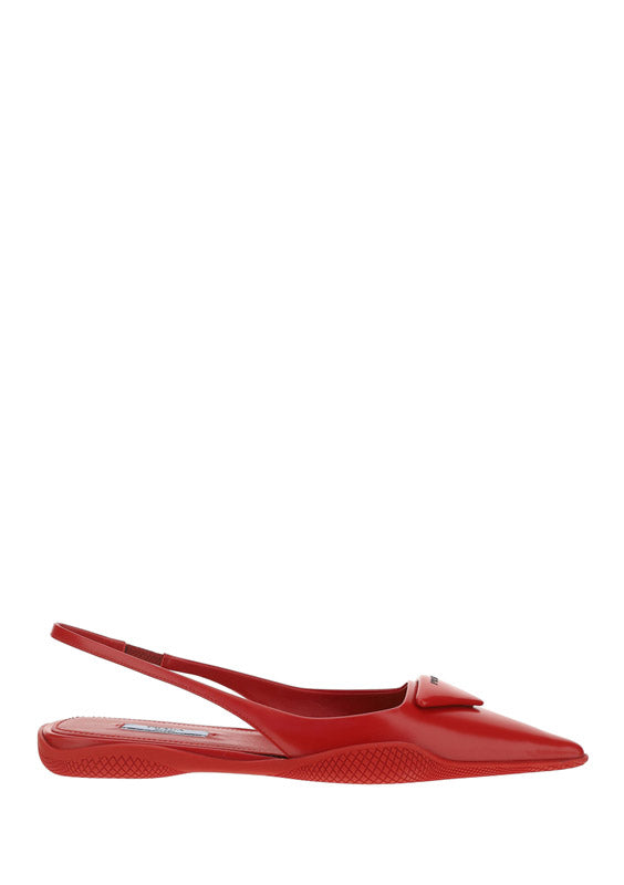 Brushed Leather Slingback Ballerinas - Red