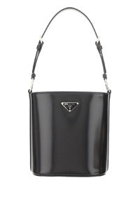 Brushed Leather Bucket Shoulder & Crossbody Bag - Black.